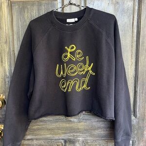Black Sweatshirt with Yellow 'Le Week End' Embroidery